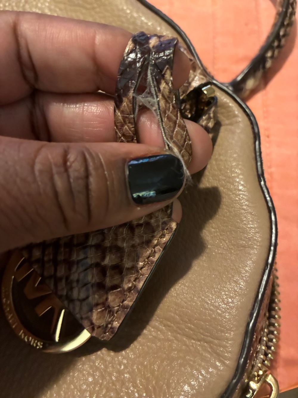 Michael Kors Olive Green Satchel with Snake-Print Trim - Picture 4 of 8